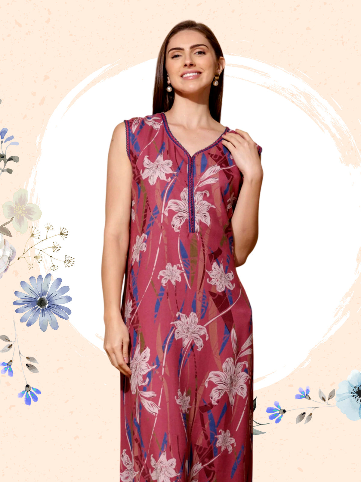 Shop Relaxed Sleeveless Nighties for Women Online In India 9shines label Shop Relaxed Sleeveless Nighties for Women Online In India 9shines label