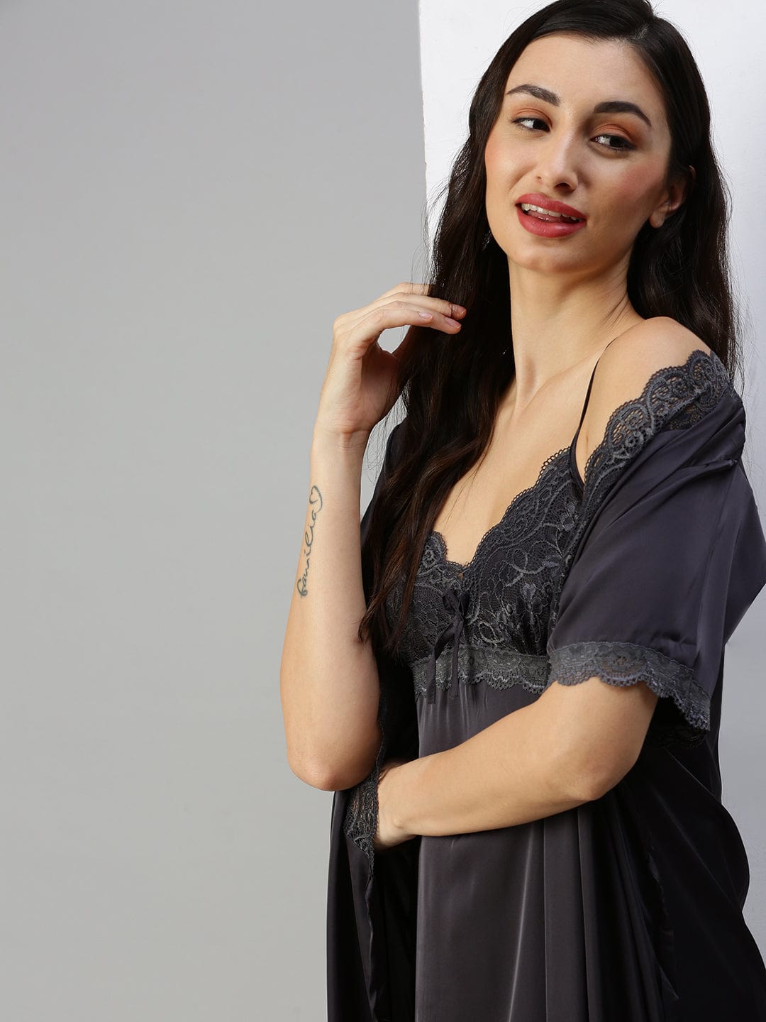 Satin Nighties And Dressing Gowns Luxury Antique Ivory Satin Black