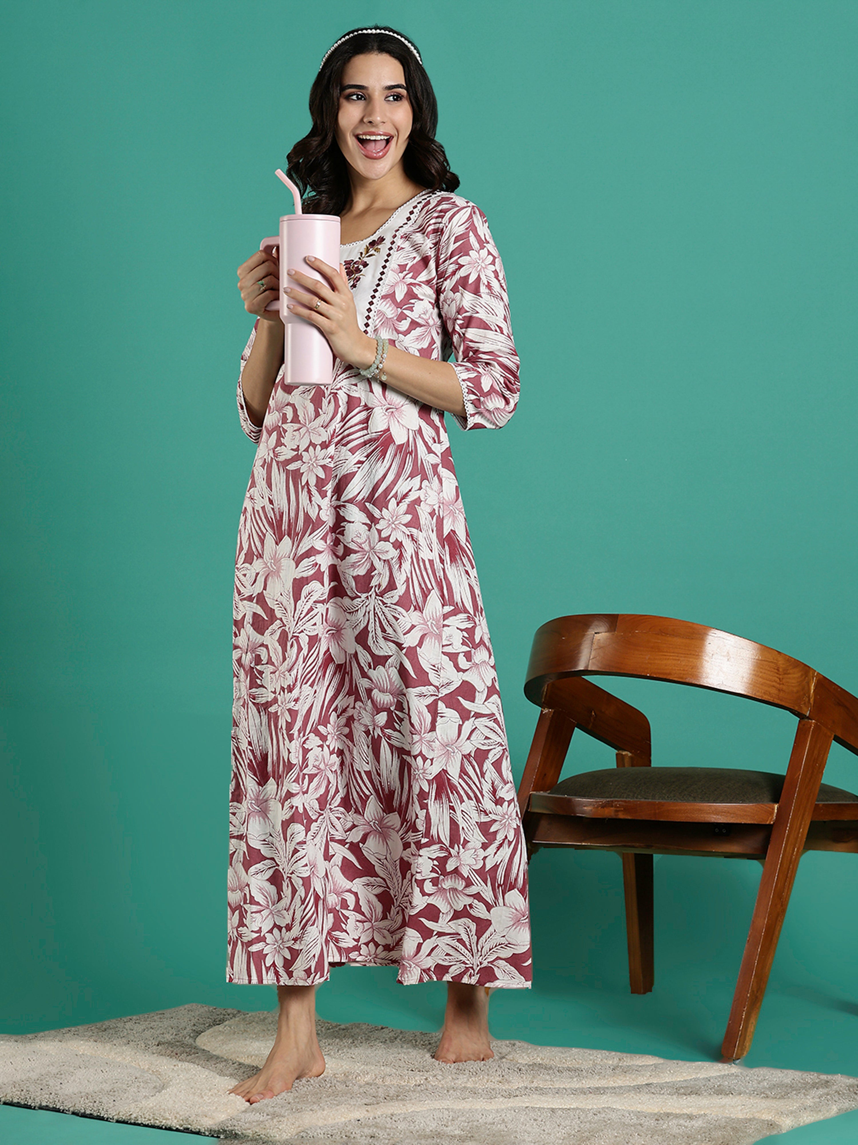 Magenta-Colored Feeding Short Nightdress