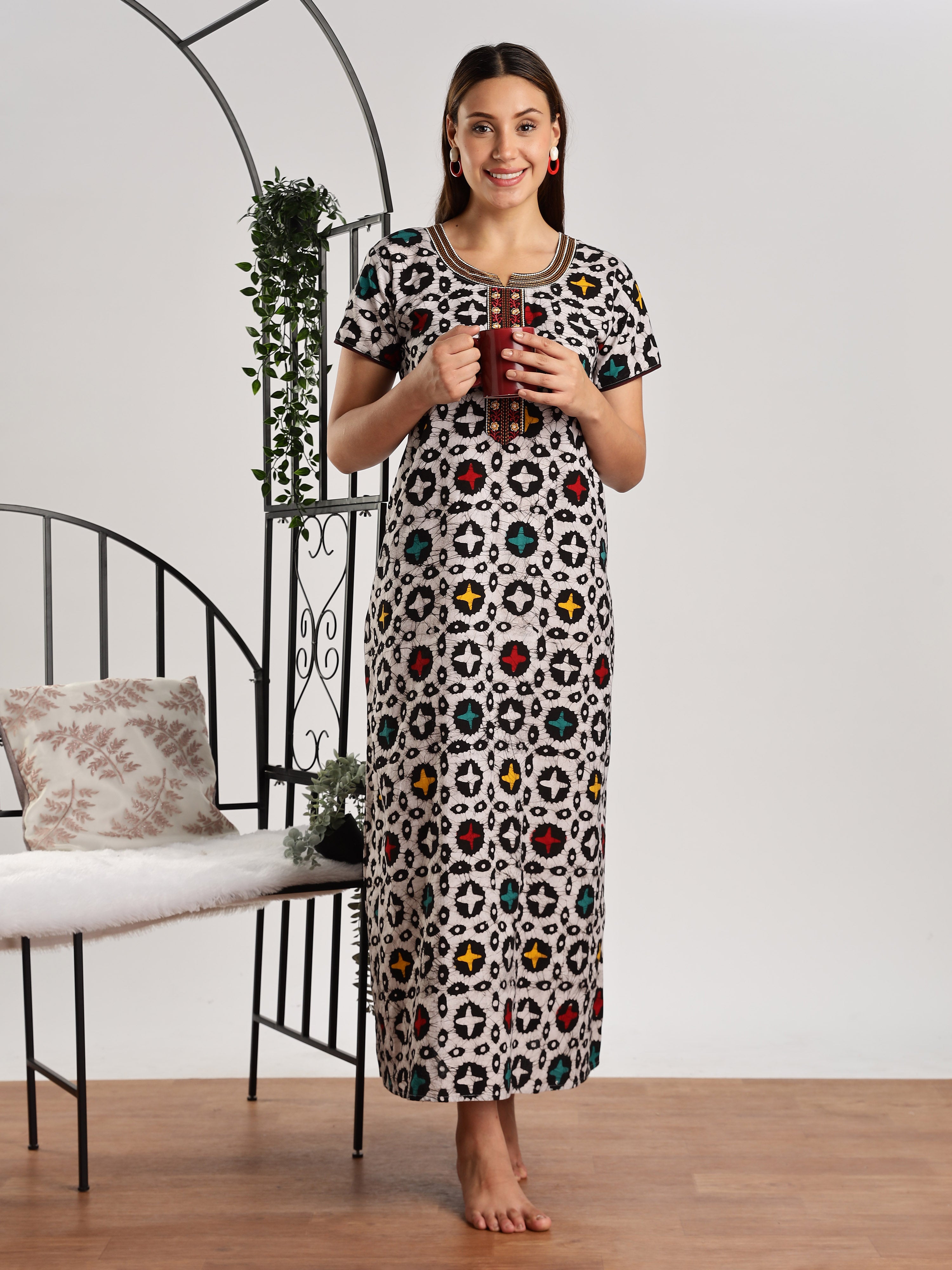 Buy Classy Pure Cotton Star Print Batik Nighty for Women – 9shines