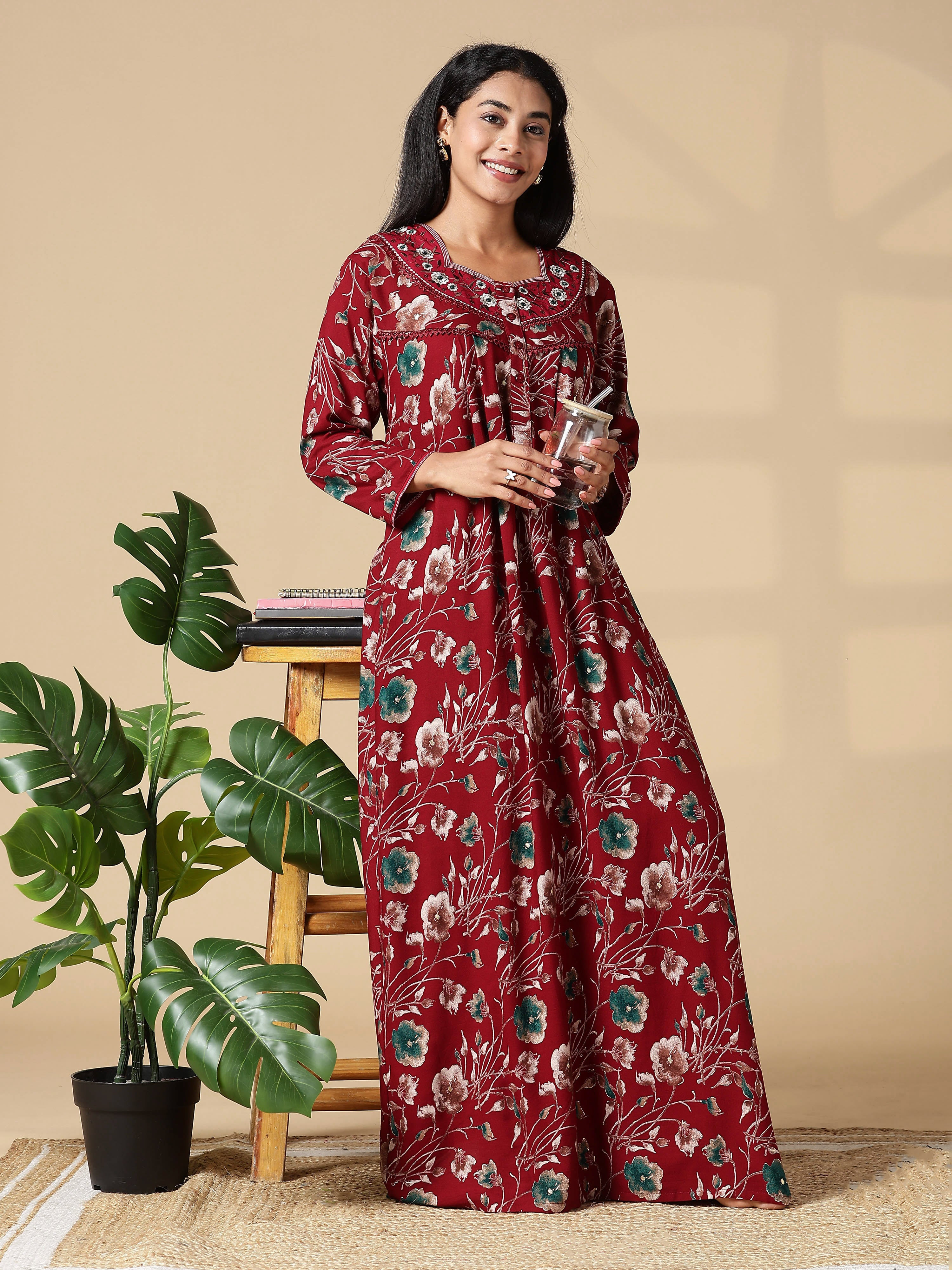 Buy Exclusive And Cozy Red Rayon Ladies Nighty Dress Online
