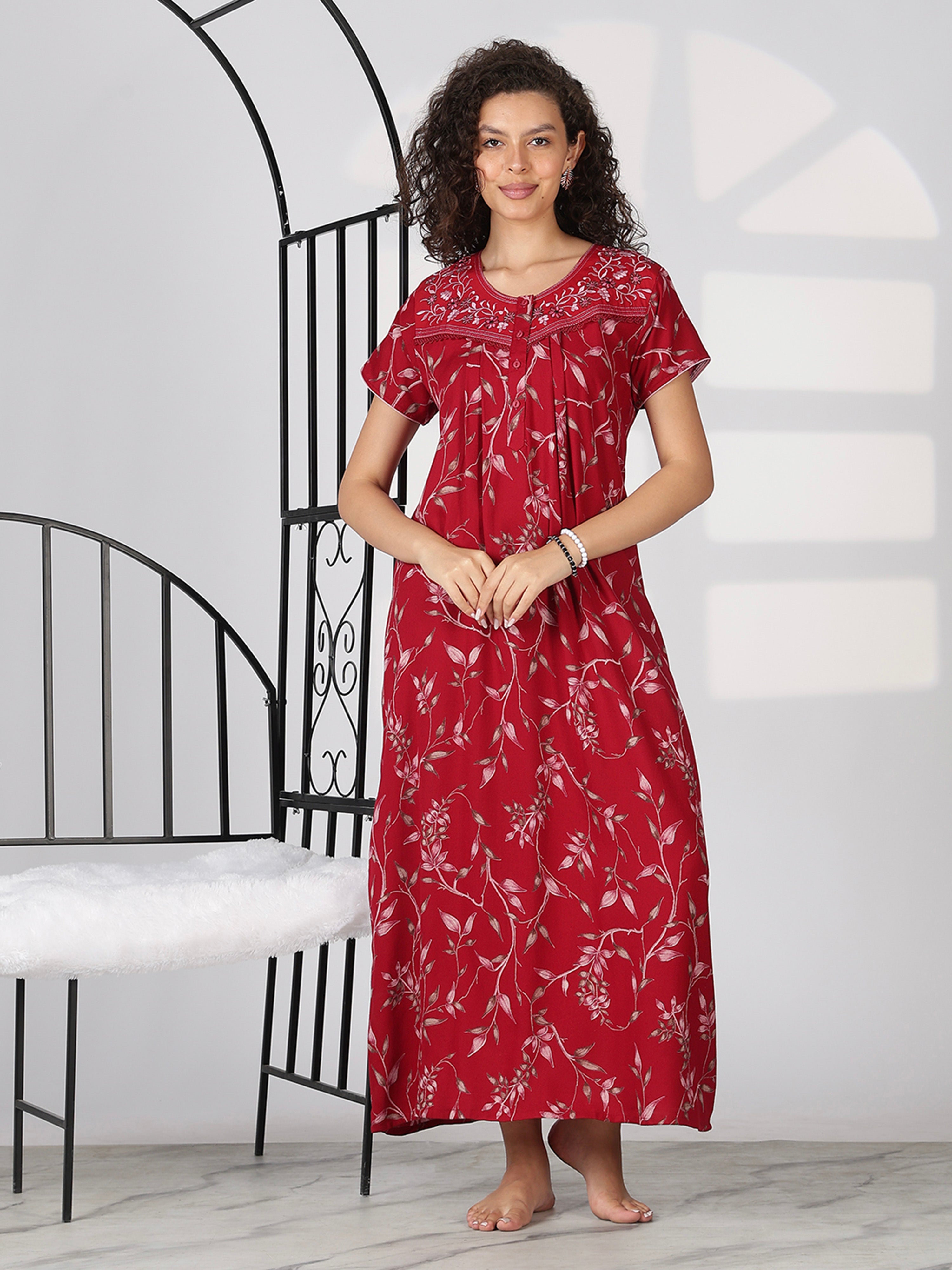 【新品未使用】Wacoal NIGHTY パジャマ CDW401 レッド Buy Crimson Red Floral Alpine Nighty Dress for Women Online
