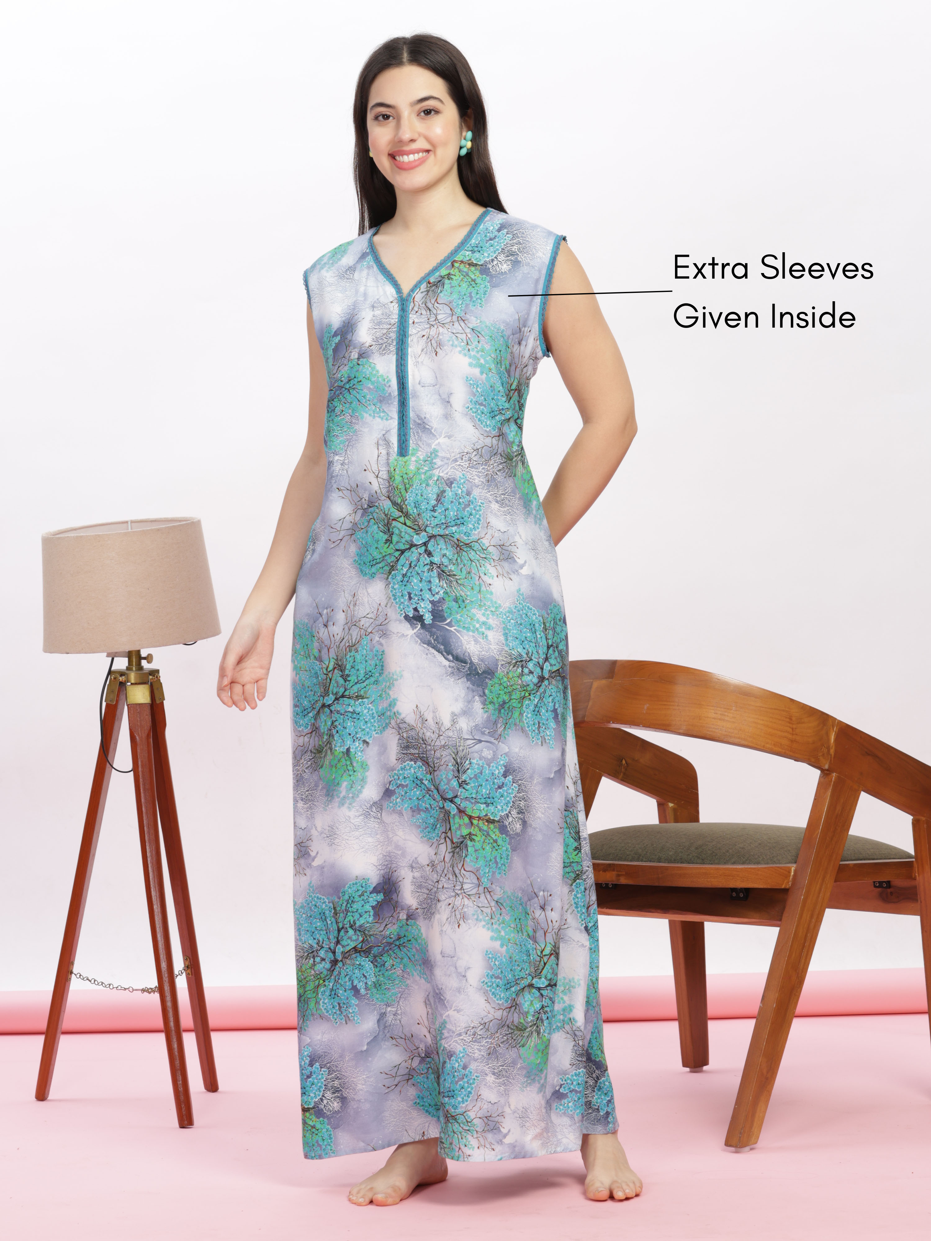 Buy Trendy Cool Green Cozy Sleeveless Nighty for Women Online Rayon / XXL/52