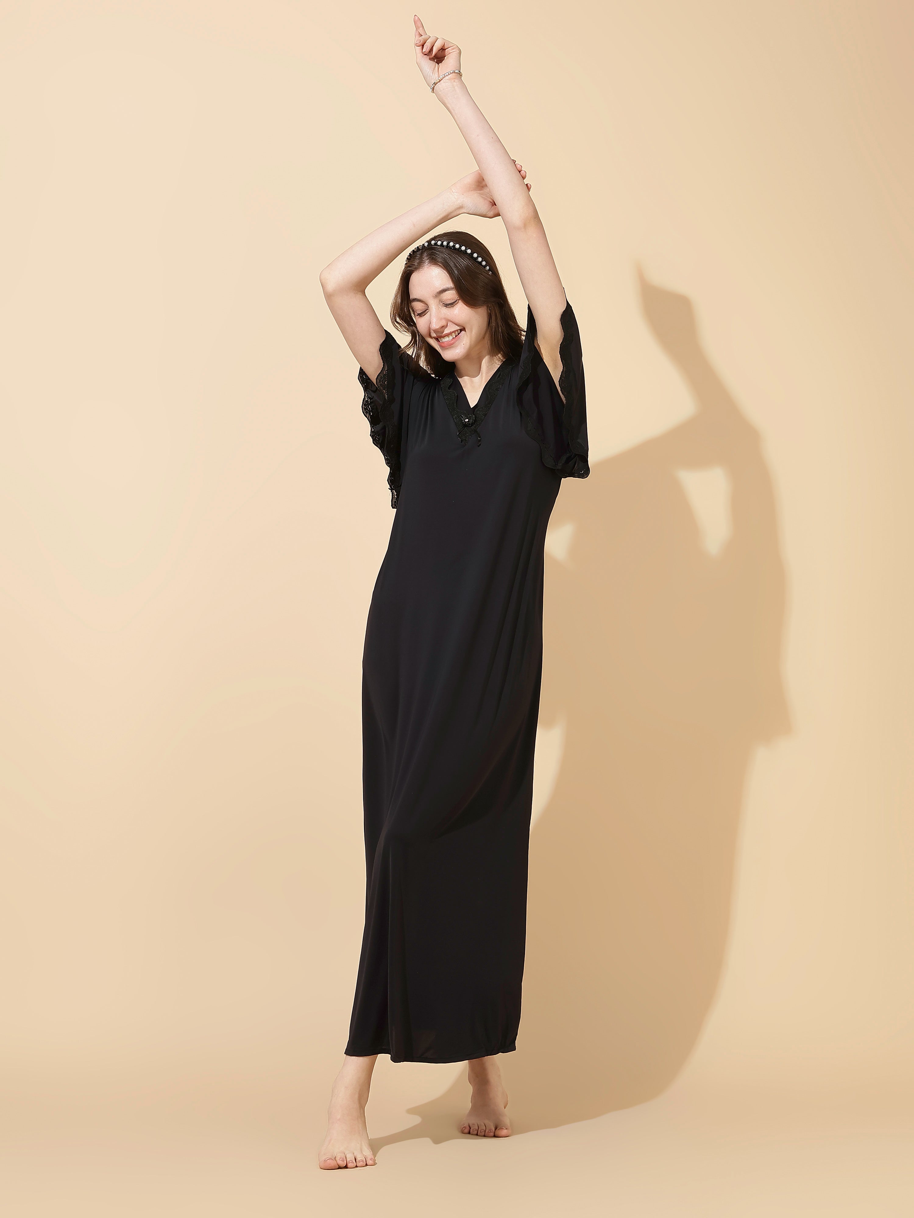 black nighty dress Black Lace Long Robe and Peignoir Set - Luxurious Silk Nightgown and Robe Set - Perfect Birthday Gift for Her
