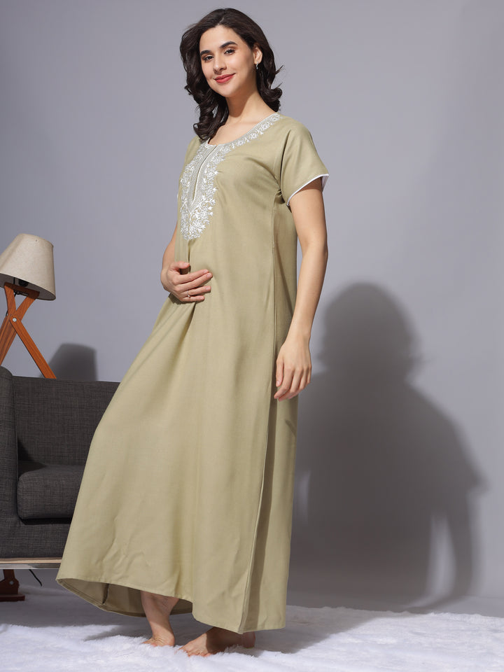 Limited Edition: Aesthetic Embroidery Pastel Beige Nightgown