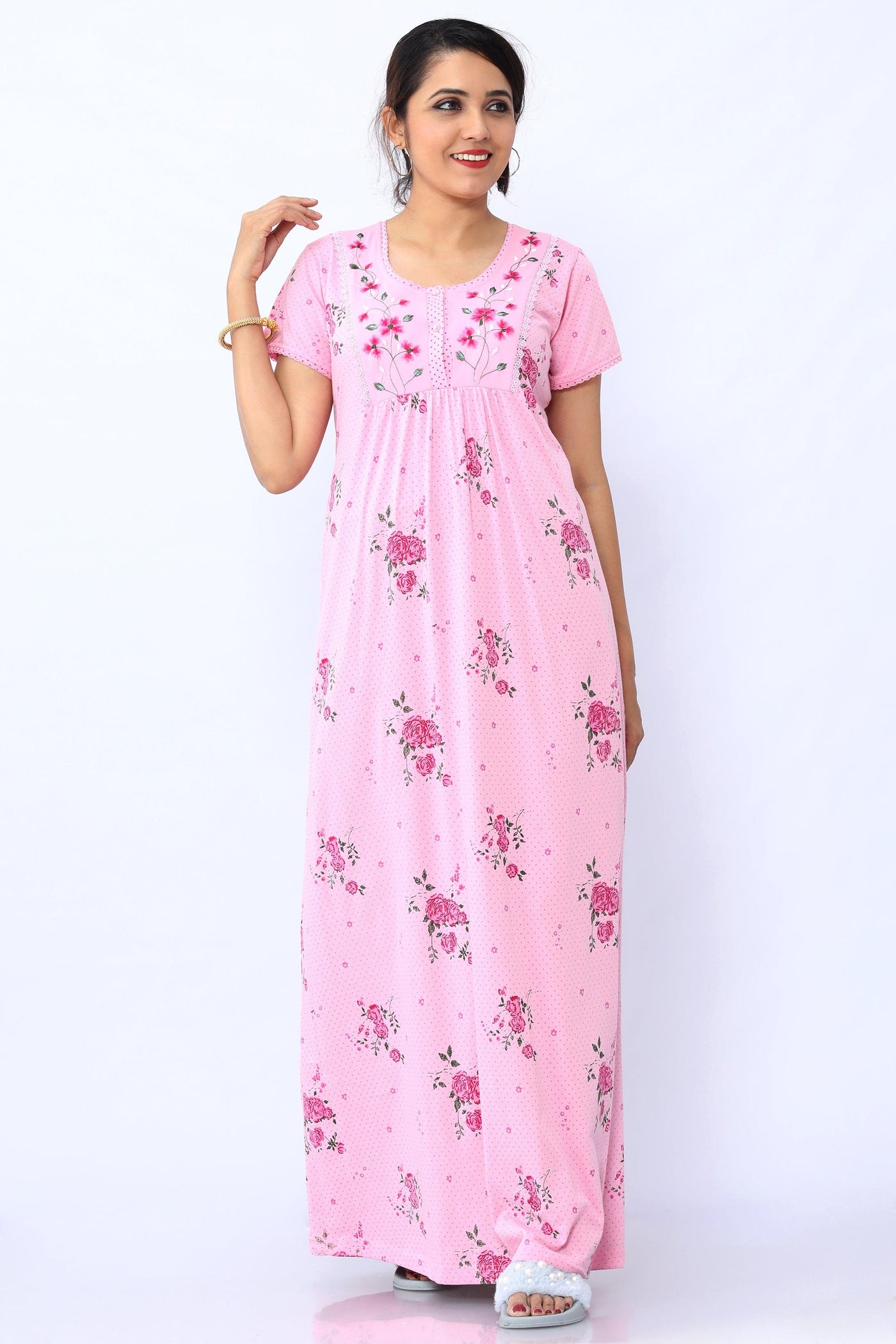 Cotton Blend Designer Nighty | Pink