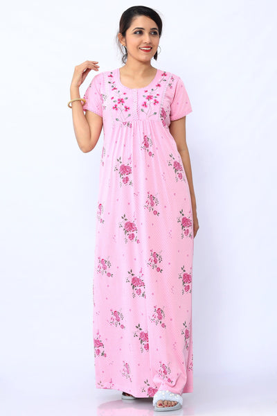Cotton Blend Designer Nighty | Pink
