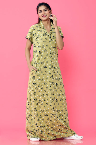 Hosiery Cotton Collar Nighty | Green