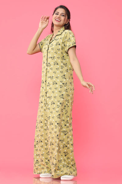 Hosiery Cotton Collar Nighty | Green