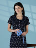 Navy Floral Cotton Blend Nighty for Women Comfortable Fit