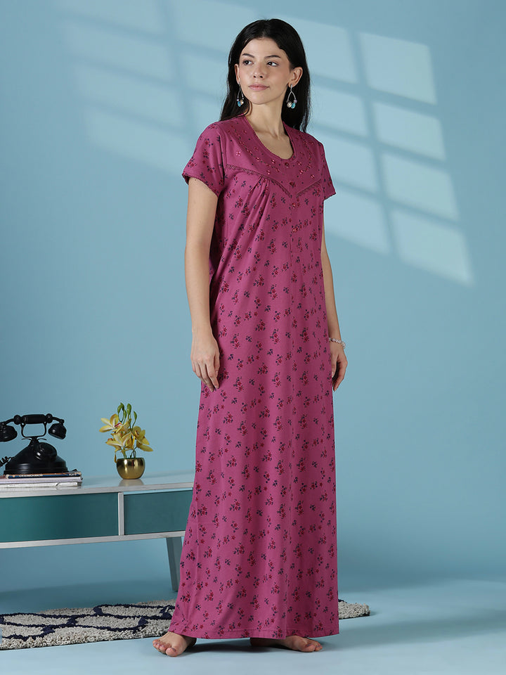 Rose Floral Cotton Blend Nighty for Women Soft Daily Wear