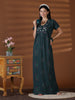 Forest Green Floral Cotton Blend Nighty for Women with Pocket
