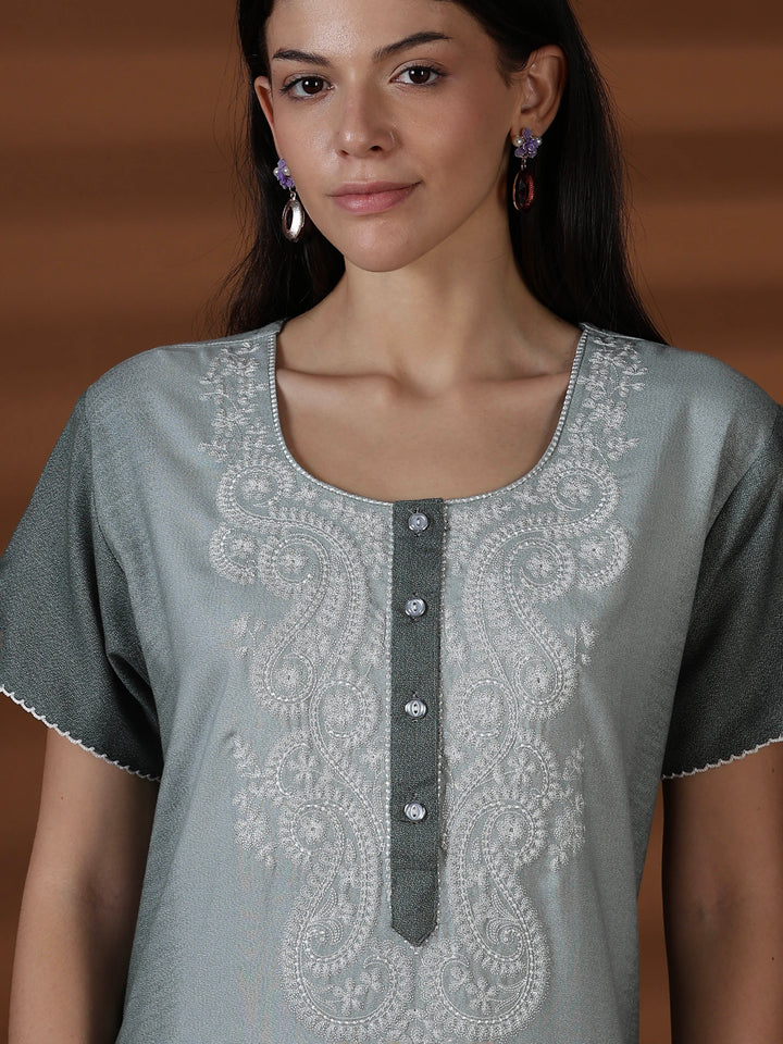 Whisper Sage Alpine Designer Nighty for Women Relaxed Fit