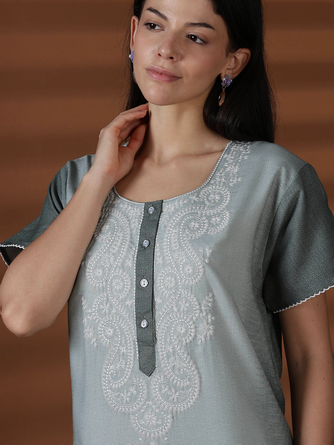 Whisper Sage Alpine Designer Nighty for Women Relaxed Fit