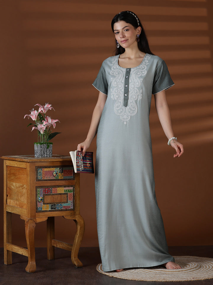 Whisper Sage Alpine Designer Nighty for Women Relaxed Fit