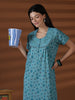 Aqua Floral Cotton Blend Nighty for Women Comfortable Fit