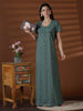 Green Floral Cotton Blend Nighty for Women Soft Relaxed Fit