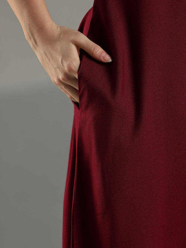 Ruby Red Embroidered Nighty for Women Stylish Cotton Blend