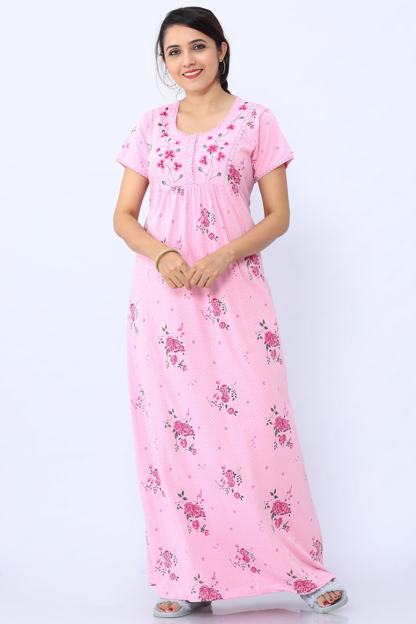 Cotton Blend Designer Nighty | Pink