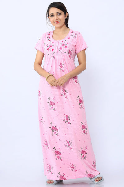 Cotton Blend Designer Nighty | Pink