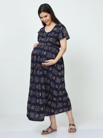 Rayon Maternity Feeding Nighty Blue