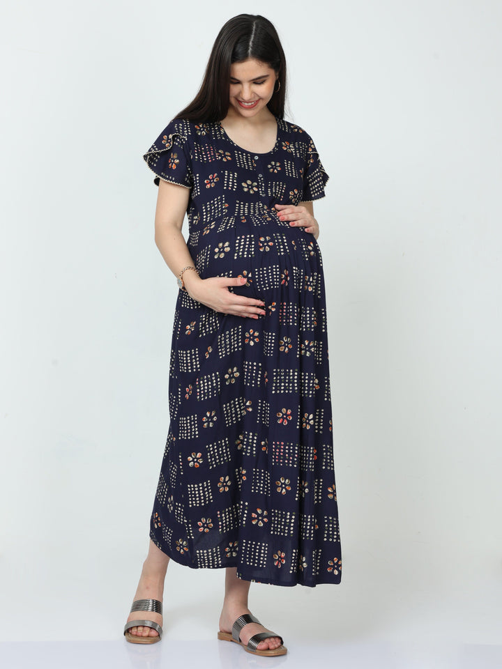 Maternity Dress  Maternity Nighty Online - Rayon Maternity Feeding Nighty Blue- 9shines label 