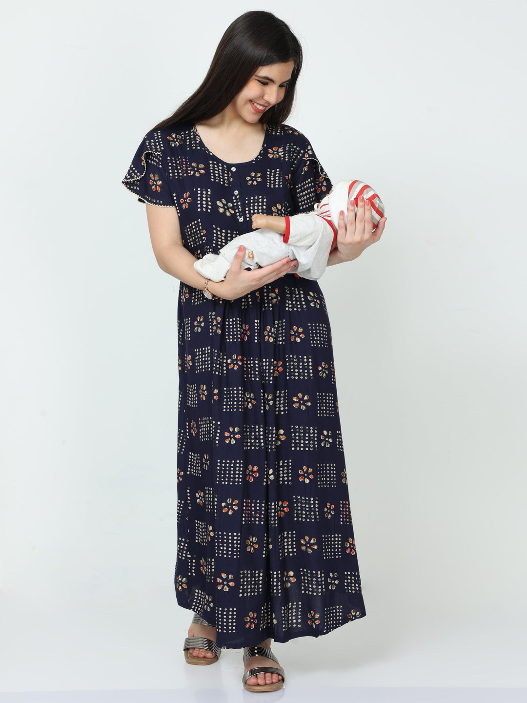  Maternity Dress  Maternity Nighty Online - Rayon Maternity Feeding Nighty Blue- 9shines label 