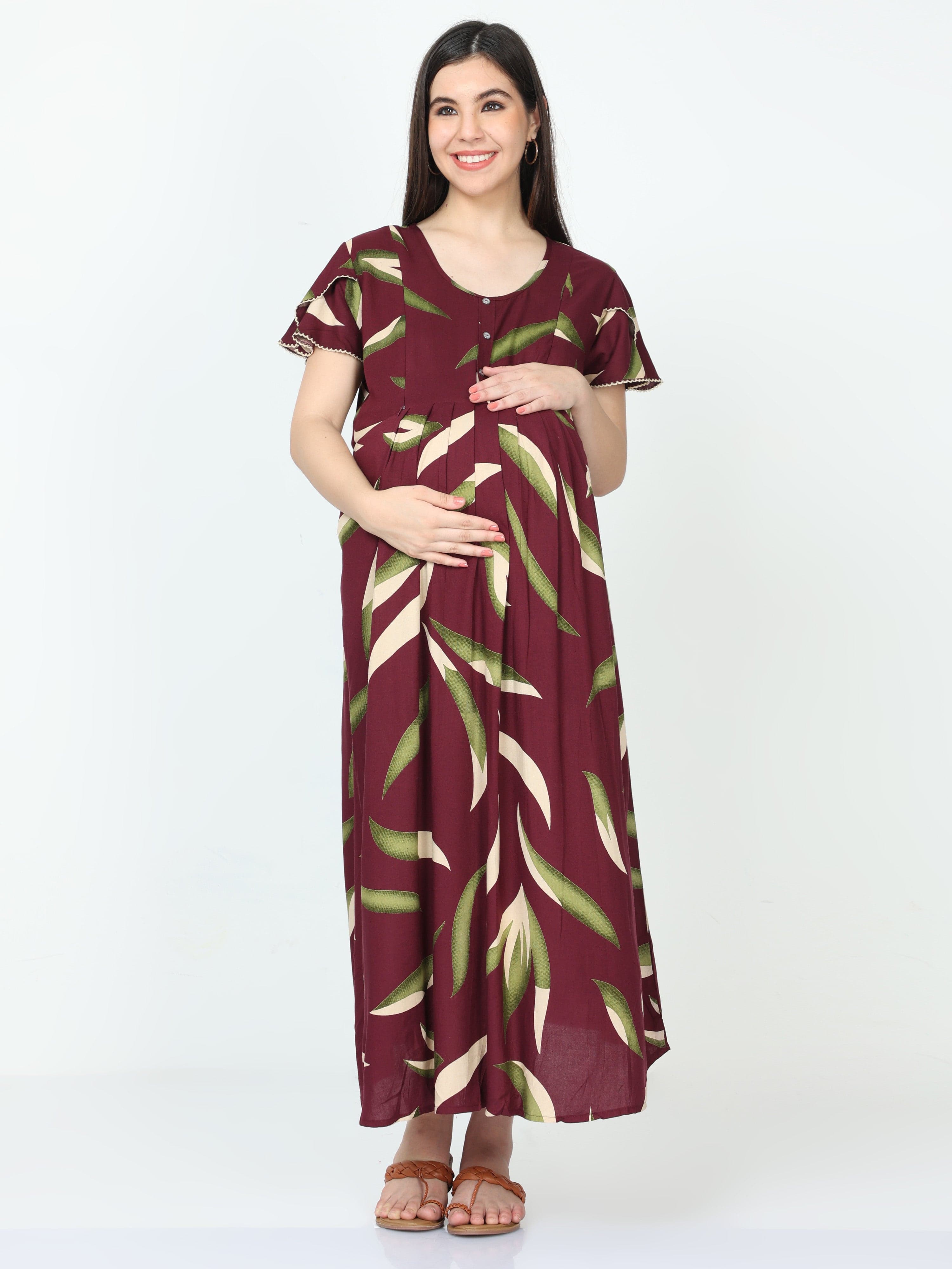 Dark Blue Maxi Maternity Feeding Dress - Stretch Fabric & Striped Knit  Detail – MomsBae
