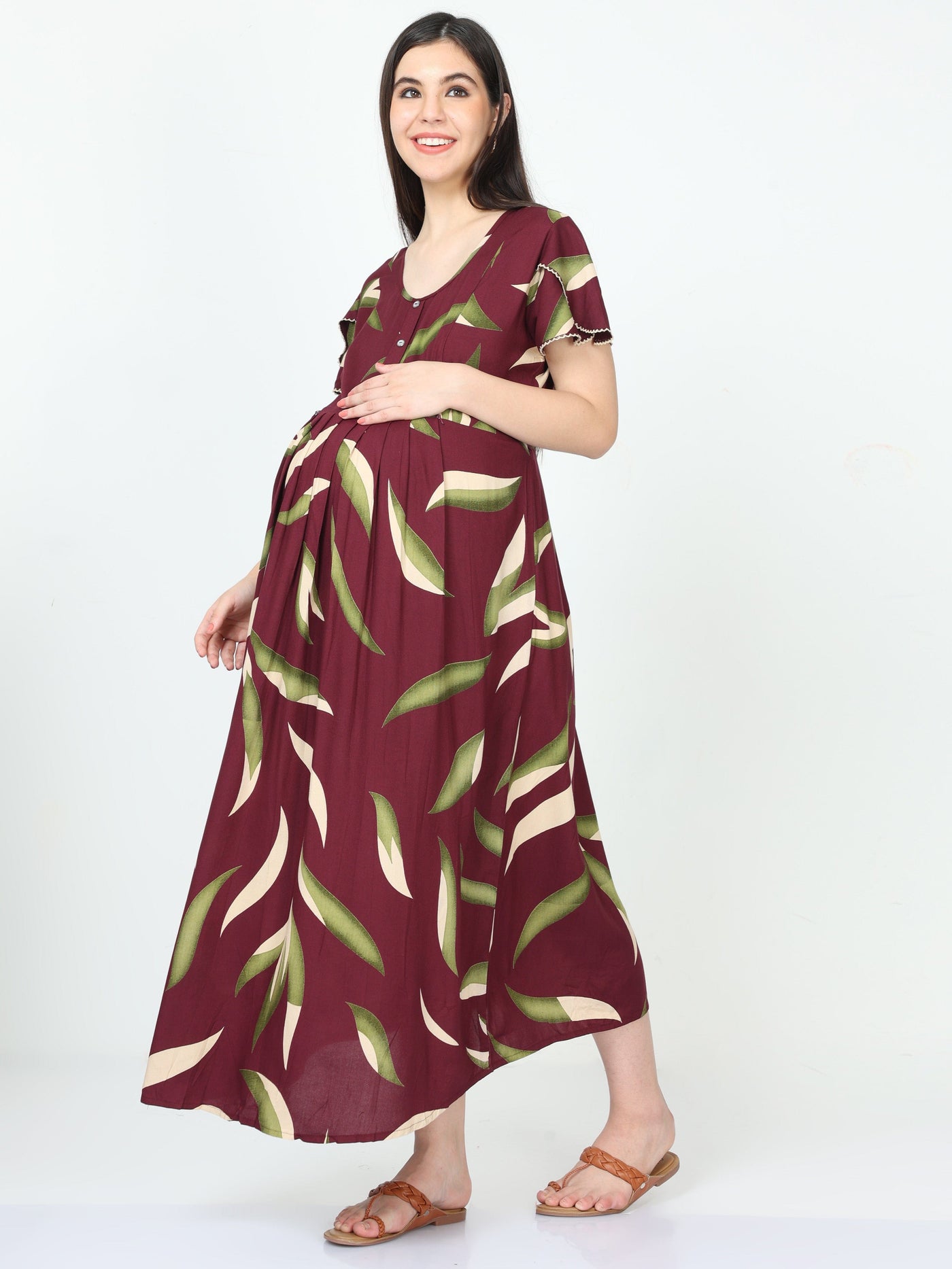 Rayon Maternity Feeding Nighty Purple