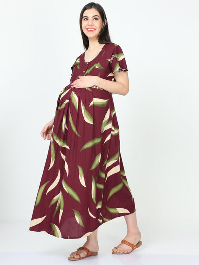 Rayon Maternity Feeding Nighty Purple