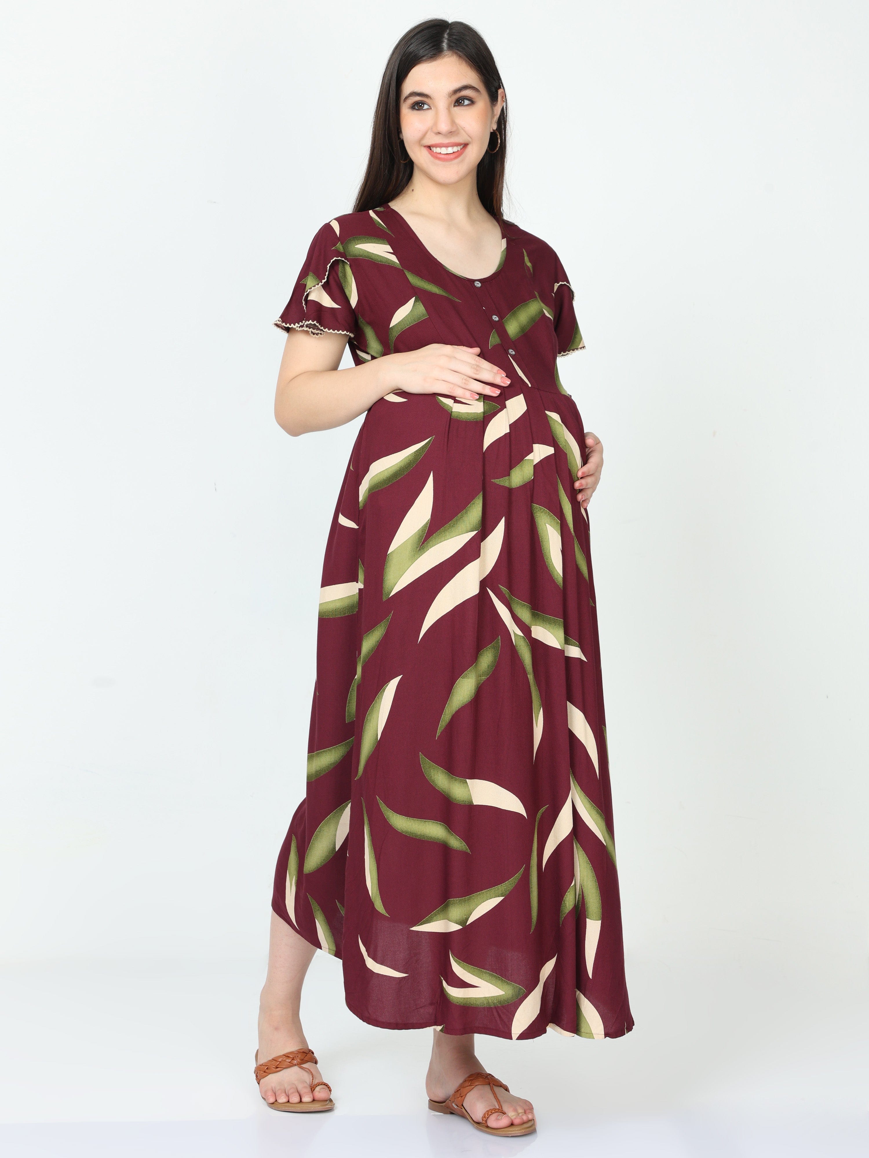 Buy Elegant Wine Maternity Dress | Maternity Gowns Online – The Mom Store