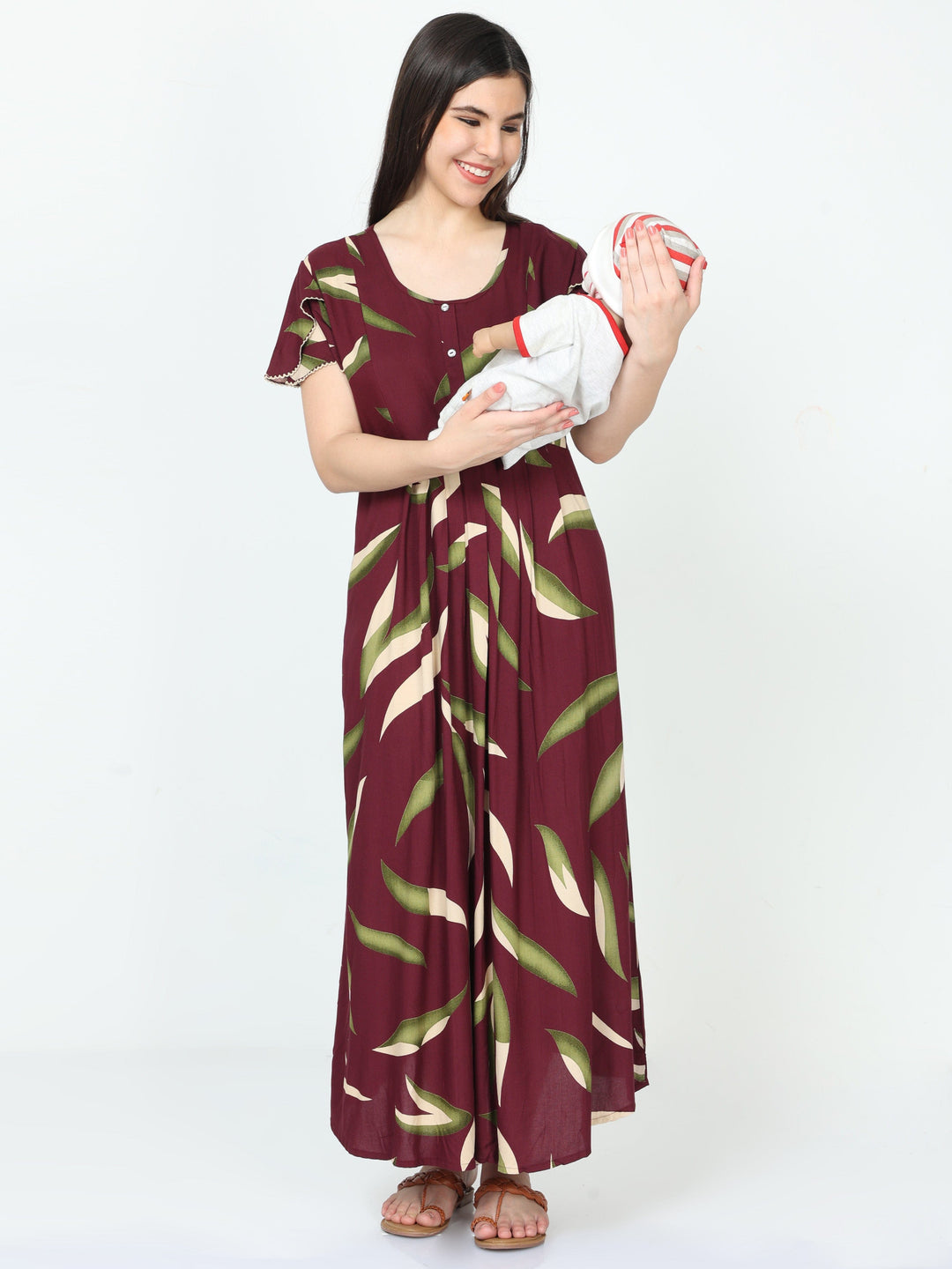 Rayon Maternity Feeding Dress Purple - 9shines label
