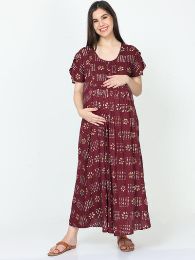 Rayon Maternity Feeding Nighty Wine