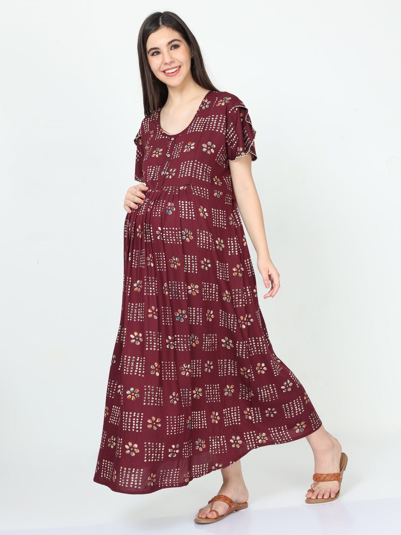 Rayon Maternity Feeding Nighty Wine