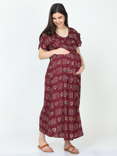 Rayon Maternity Feeding Nighty Wine