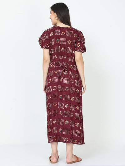 Rayon Maternity Feeding Nighty Wine