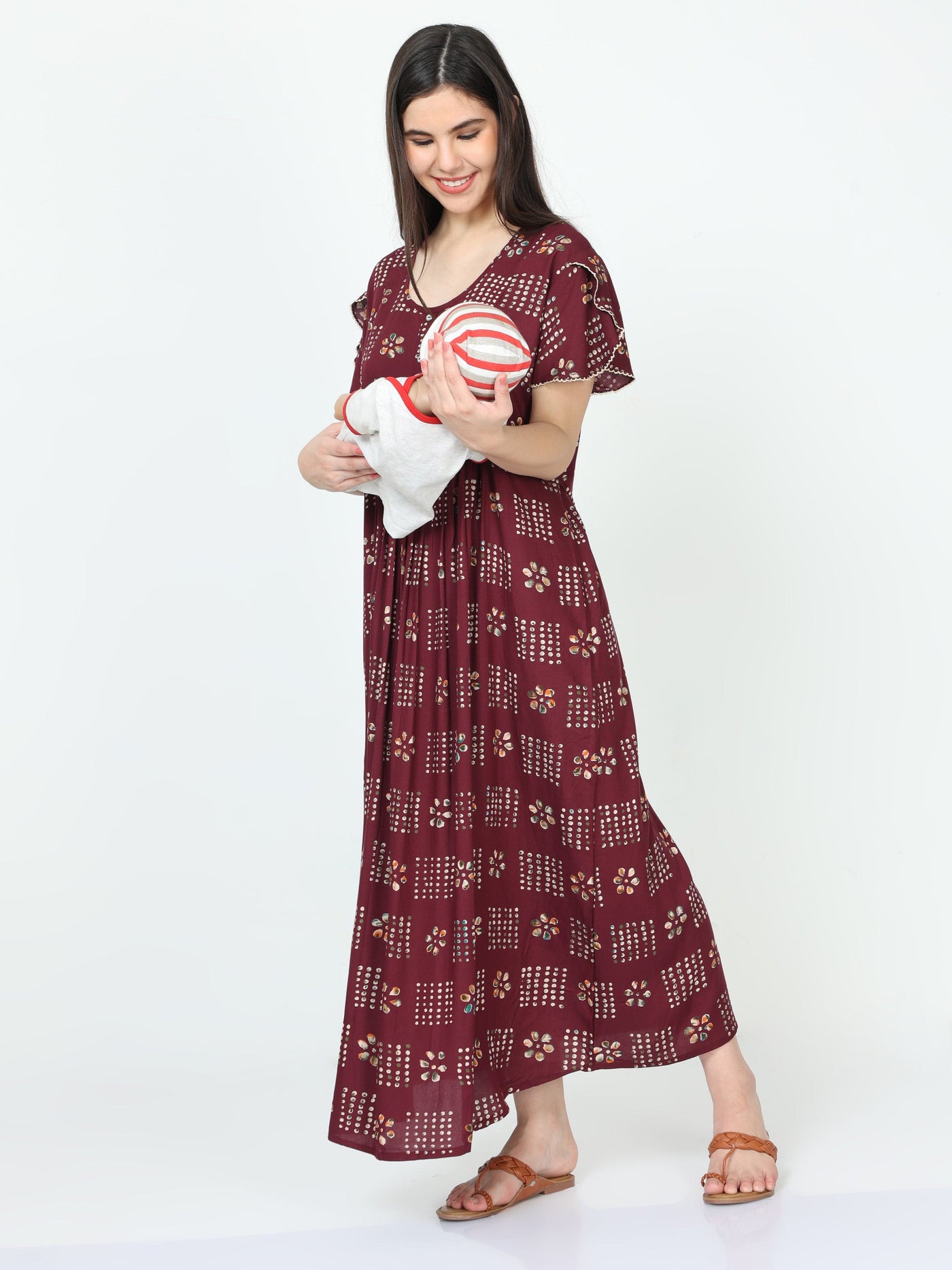 Rayon Maternity Feeding Nighty Wine