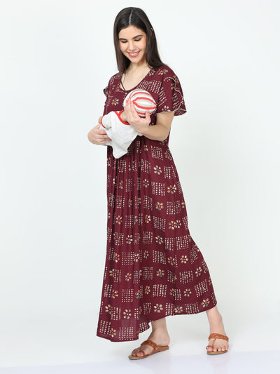 Rayon Maternity Feeding Nighty Wine