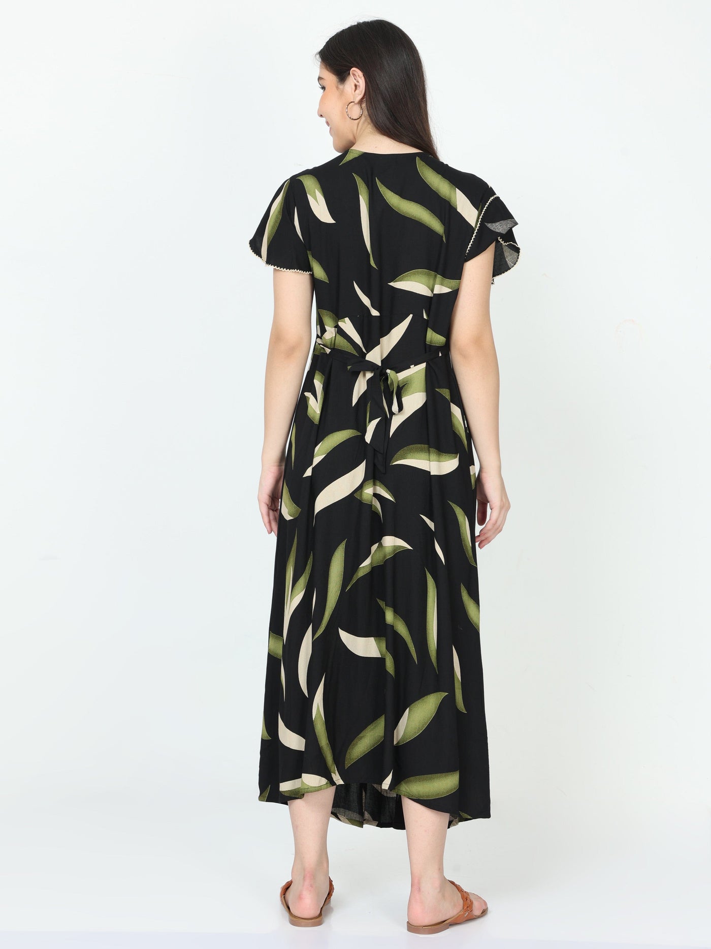 Rayon Maternity Feeding Nighty Black Green