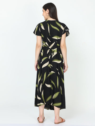 Rayon Maternity Feeding Nighty Black Green
