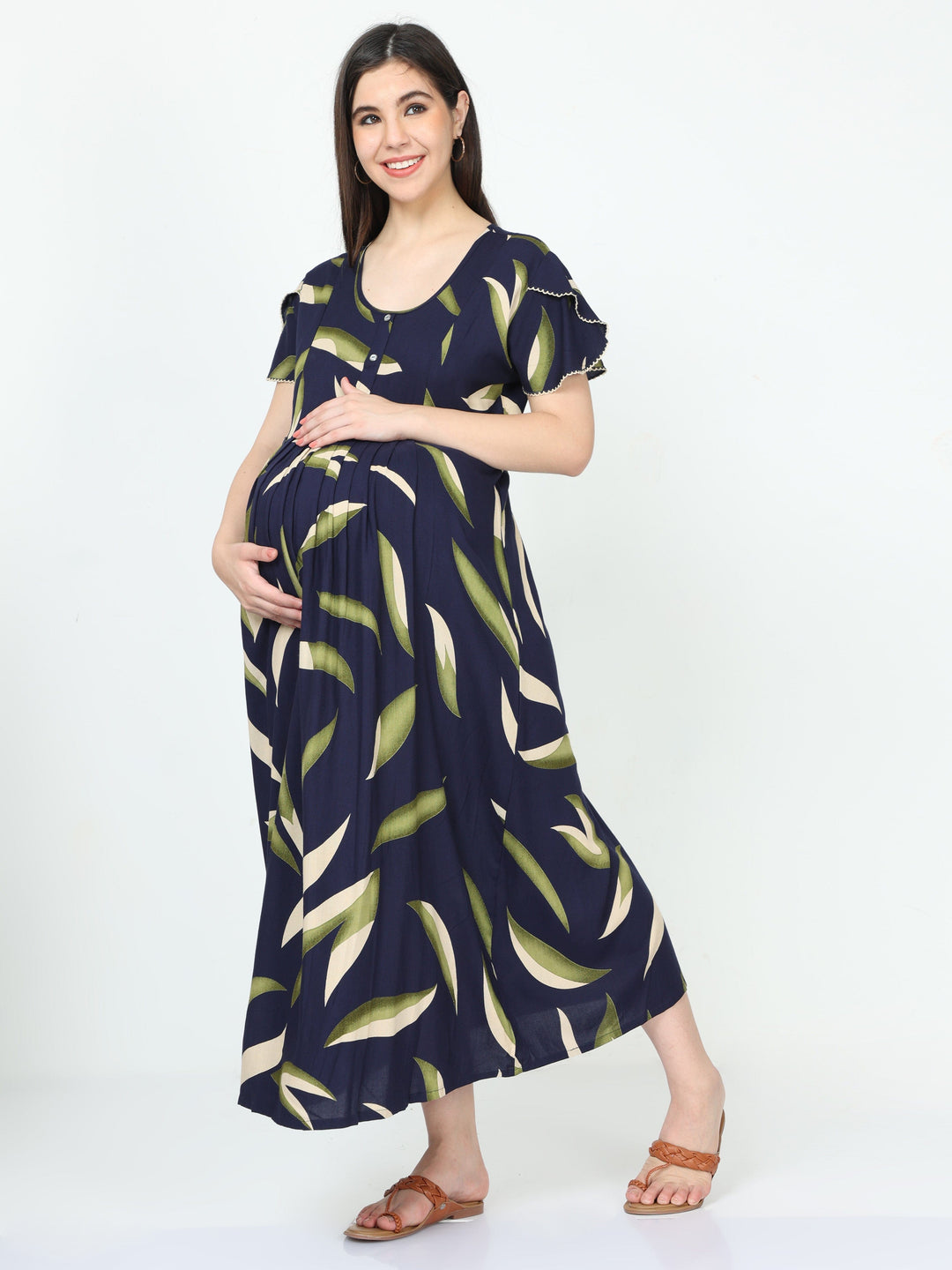  Maternity Dress  Blue And Green Nighty - Maternity Nighties Online India- 9shines label 