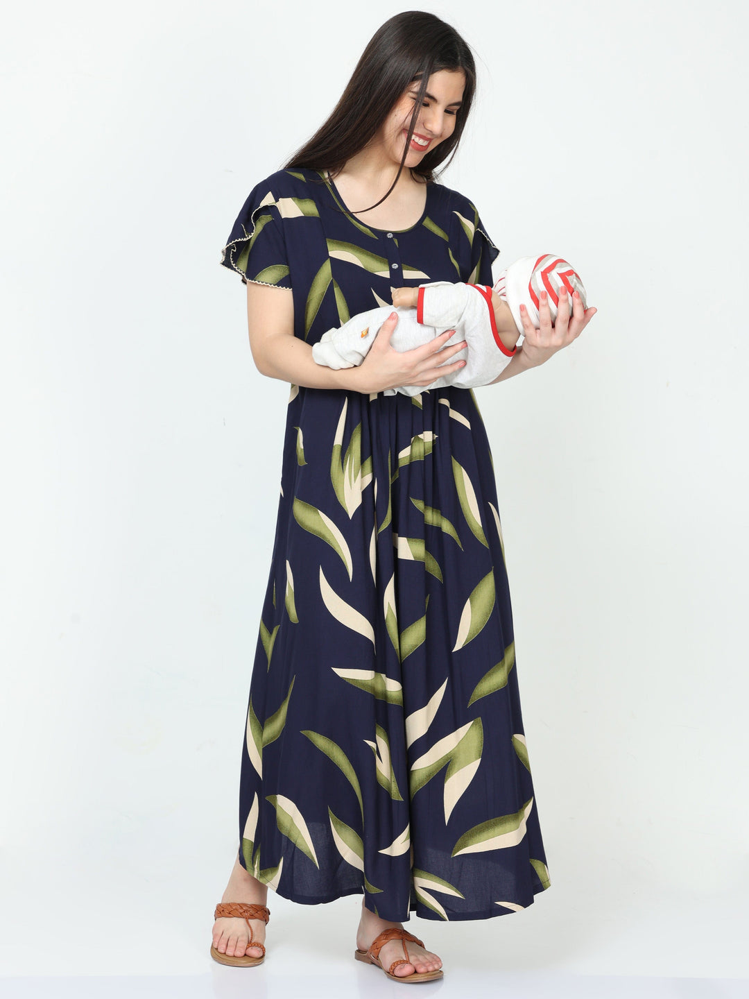  Maternity Dress  Blue And Green Nighty - Maternity Nighties Online India- 9shines label 