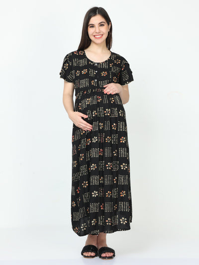 Rayon Maternity Feeding Nighty Black