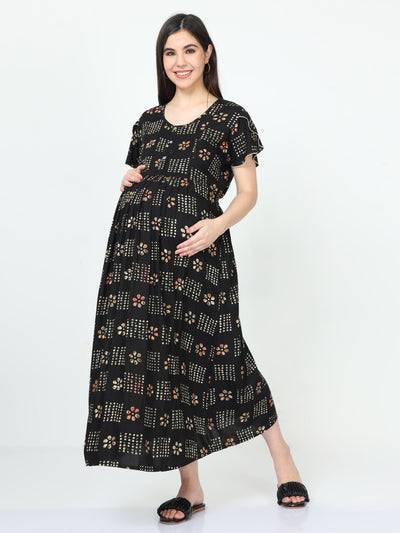 Rayon Maternity Feeding Nighty Black