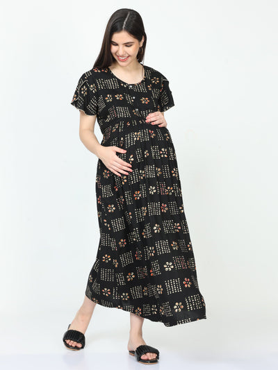 Rayon Maternity Feeding Nighty Black