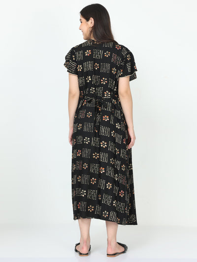Rayon Maternity Feeding Nighty Black