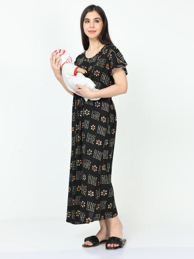 Rayon Maternity Feeding Nighty Black
