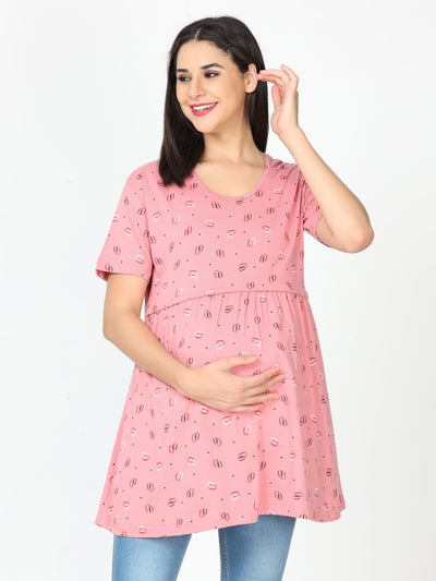 Hosiery Cotton Maternity Feeding Top Colar Pink