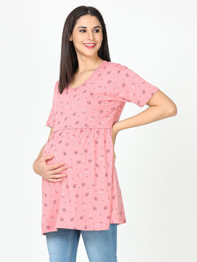 Hosiery Cotton Maternity Feeding Top Colar Pink