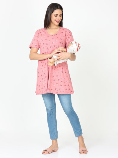 Hosiery Cotton Maternity Feeding Top Colar Pink